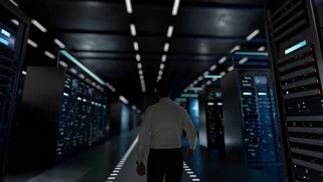 Data-Security.-IT-Administrator-Activating-Modern-Data-Center-Server-with-Hologram.